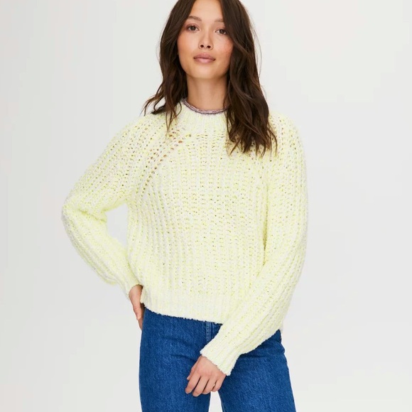 Aritzia Wilfred Confetti Chunky Knit Cropped Yellow Sweater size XXSmall - Picture 3 of 15